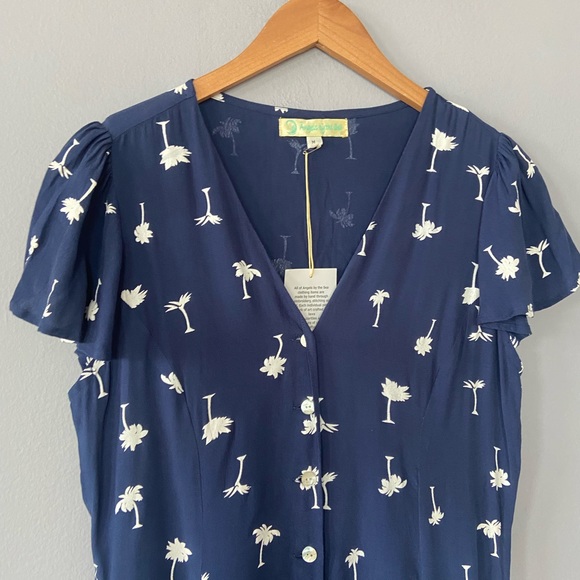 Angels by the Sea Navy Palm Tree Rayon Mini Dress Size Medium NWT - Picture 3 of 9